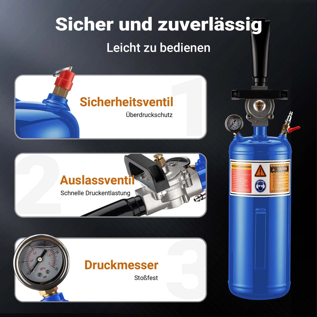 Booster gonfiaggio pneumatici ad aria compressa, gonfiatore rapido gomme portatile, 7 l, per pneumatici da 6-8 bar, pompa d'urto, compressore per auto e moto