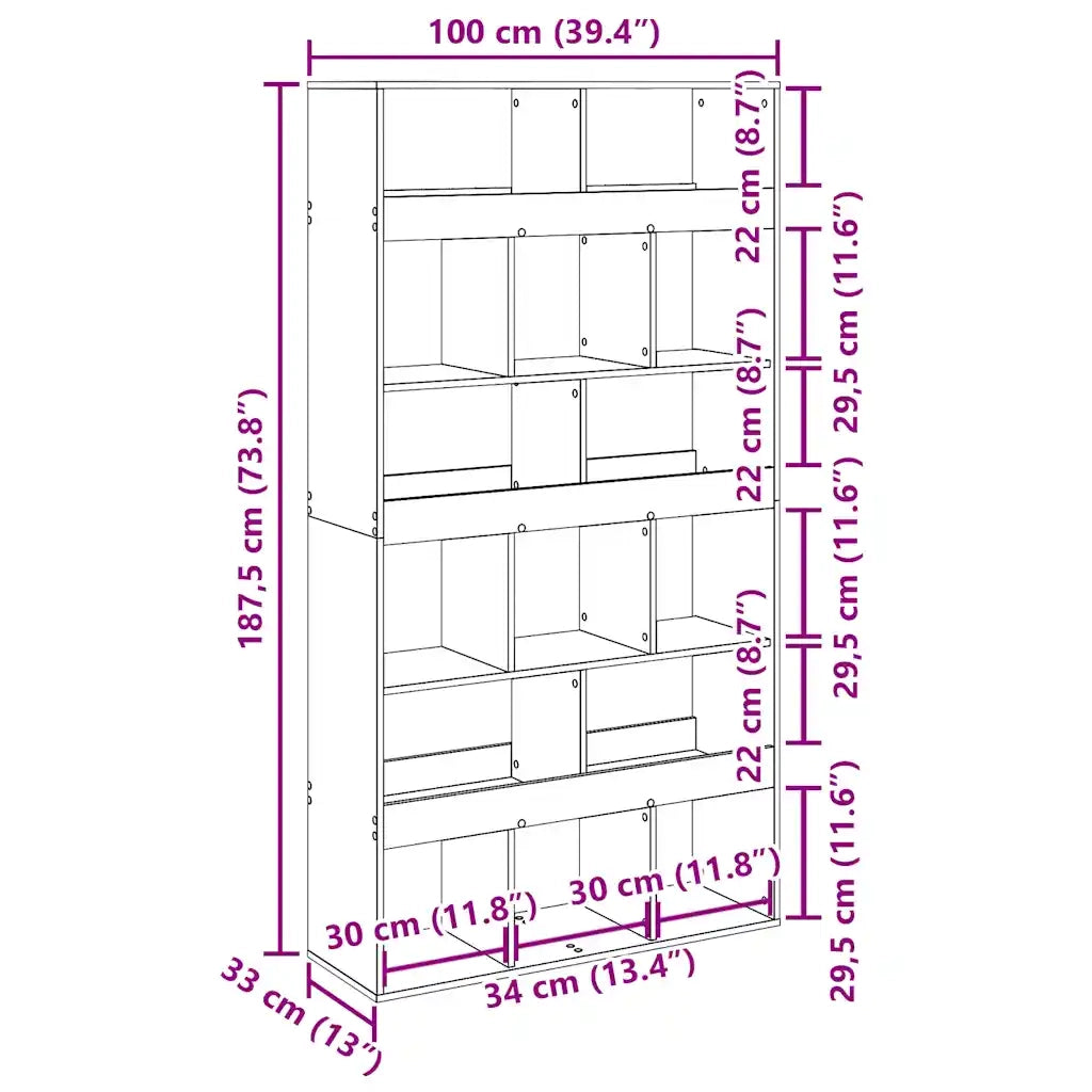 Libreria Rovere Artigianale 100x33x187,5cm in Legno Multistrato 3309383