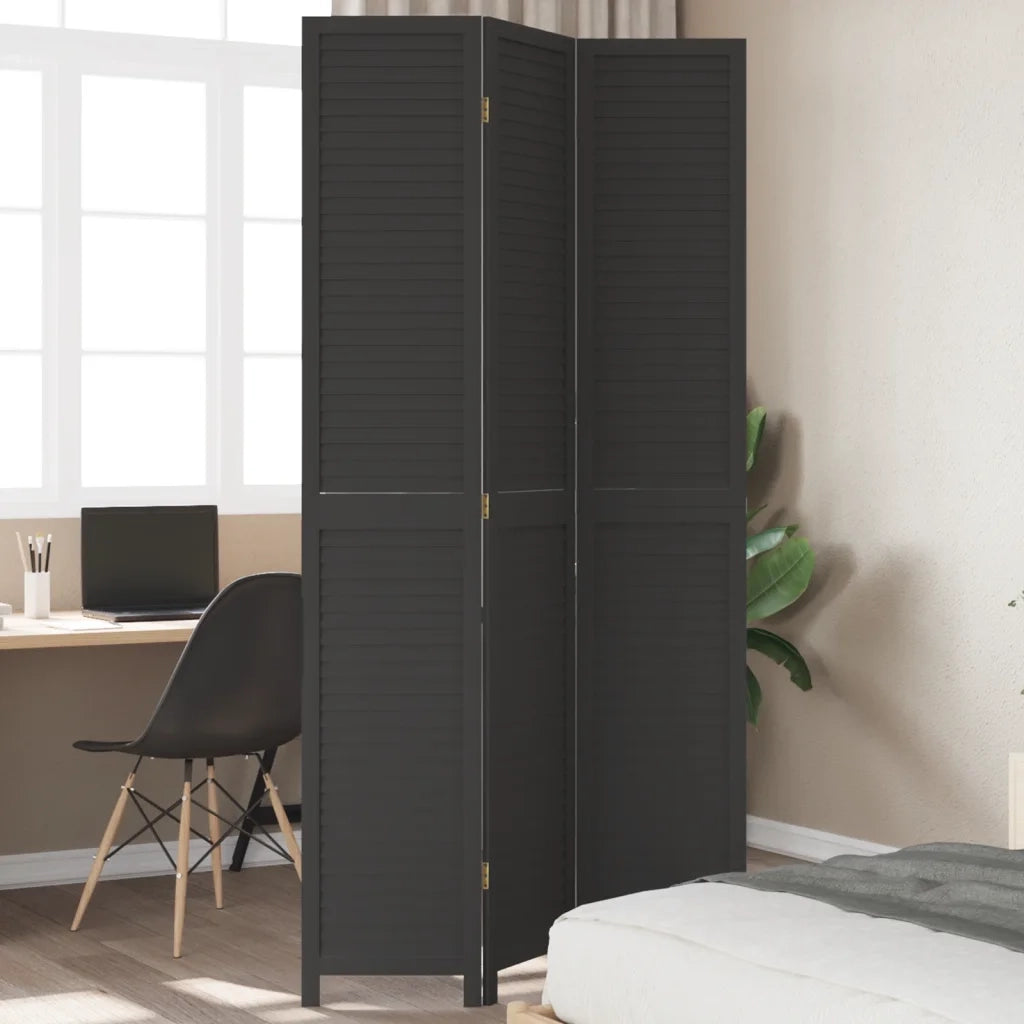 Divisorio Ambienti | Divider per stanze | Paravento 3 Pannelli Nero Legno Massello di Paulownia