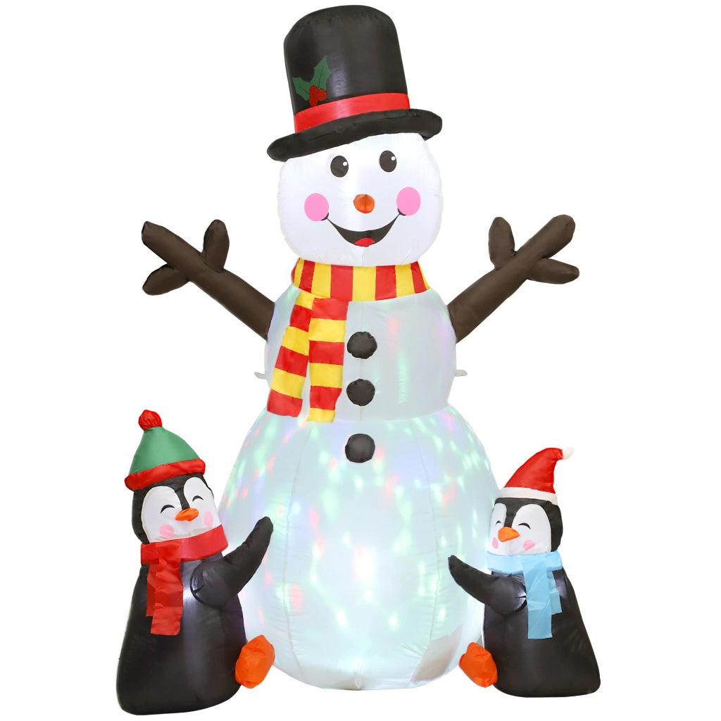 Pupazzo di neve e pinguini gonfiabile di Natale 180 cm con luci LED decorazione natalizia per interno e giardino
