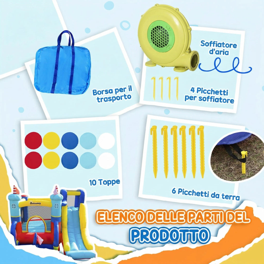 Castello Gonfiabile 4 in 1 Bimbi 3-8 Anni, Scivolo e Piscina, 265x260x200cm