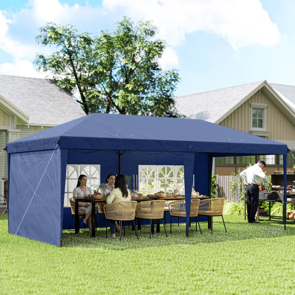 Tenda da giardino pieghevole 6x3 m ¨C zephmum ¨C blu con 4 pareti laterali, 2 finestre e borsa di trasporto