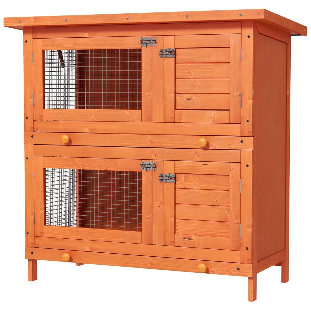 Casetta per Conigli 2 Livelli ¨C zephmum ¨C Legno Naturale 90x45x90 cm