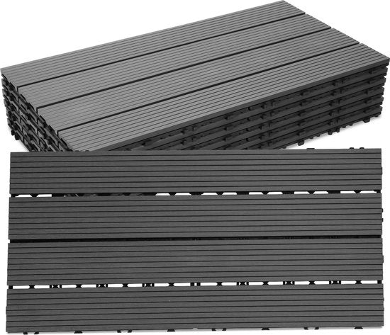 Tegoli per Terrazza 60x30cm 24 pezzi 4m² WPC Tegoli per Terrazza o Balcone Rapida Installazione Tegoli per Terrazza o Balcone Tegoli per Giardino Tegoli per Terrazza o Balcone Piastra per Terrazza o Balcone Tegoli per Esterno Tegoli in Grigio Scuro