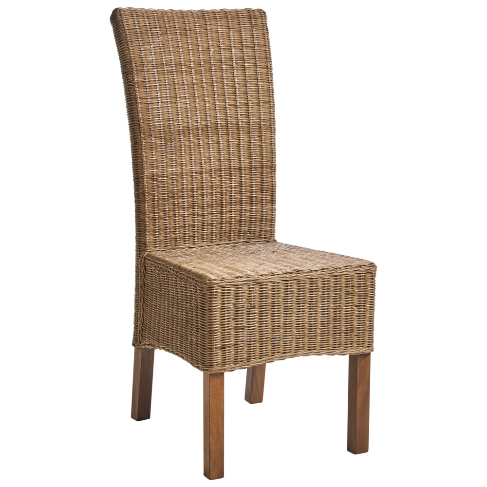 Set di 2 sedie da pranzo in rattan intrecciato con schienale alto per soggiorno colore marrone