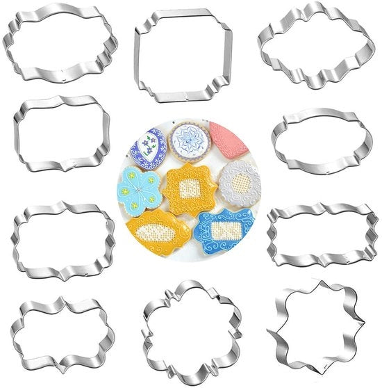 Set di stampi per biscotti in forma di biscotto, 10 pezzi, con cornice per fondant, in acciaio inossidabile.