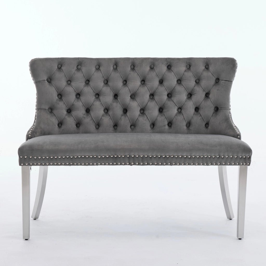 Panca 2 Posti Imbottita in Velluto ¨C MINIMAL ¨C Grigio, Gambe in Metallo