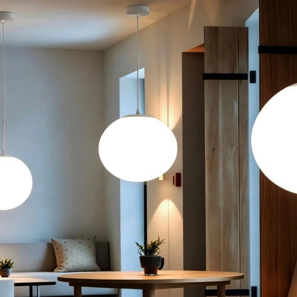 Lampadario Moderno a Sospensione Sfera Ø30 cm Bianco E27 Design Minimal per Cucina Soggiorno Sala da Pranzo