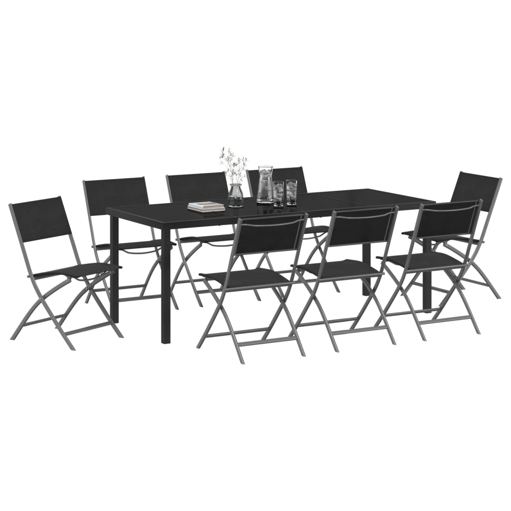 Set da Pranzo da Giardino 9 Pezzi Nero Textilene e Acciaio