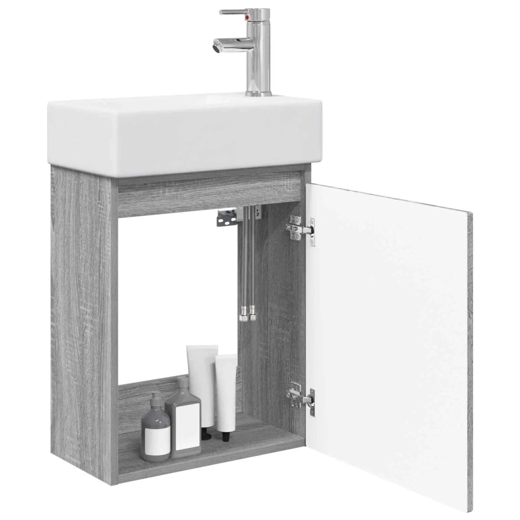 Mobile bagno con rubinetto Sonoma grigio 45,5 x 25,5 x 84 cm