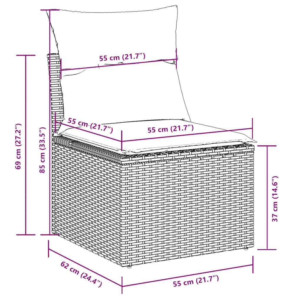 Set Divano da Giardino 9pz con Cuscini Grigio Chiaro Polyrattan