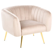 Poltrona Velluto Tortora Struttura in Metallo Dorato con Schienale Tondo Stile Glamour elegante