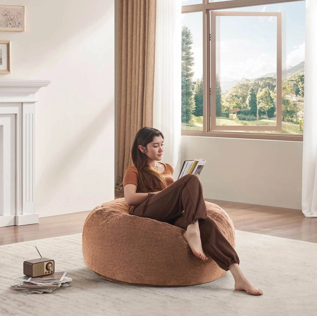 Pouf a sacco 90x90x50 cm in spugna marrone caffè, seduta modulabile