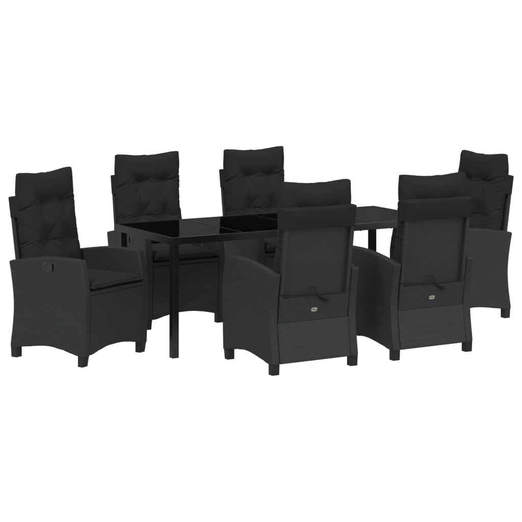 Set da Pranzo da Giardino da 7 Pezzi con Cuscini Nero Rattan Sintetico
