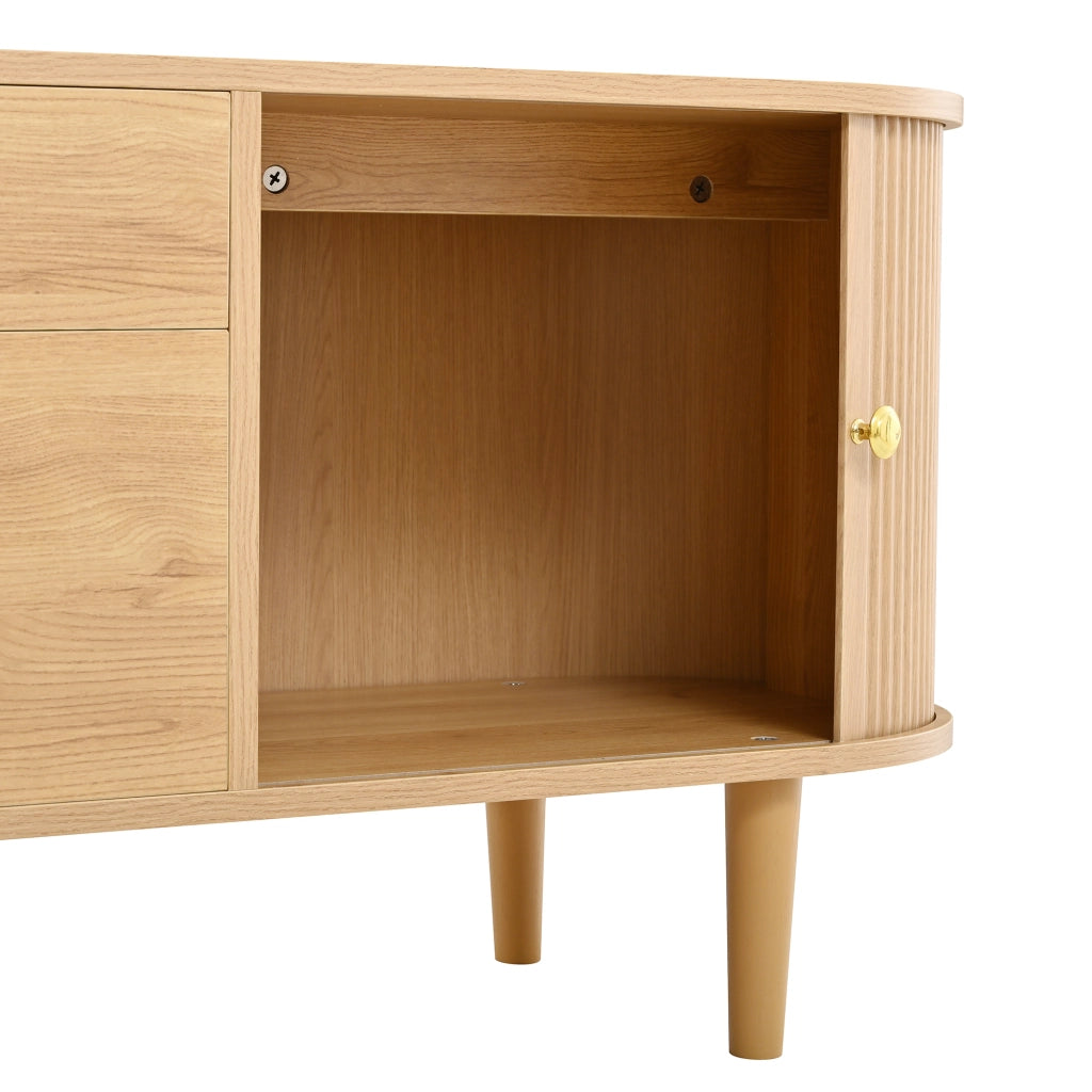 Mobile TV con 2 ante scorrevoli e 4 cassetti - per soggiorno - in truciolare e MDF - naturale - 180×35×50 cm