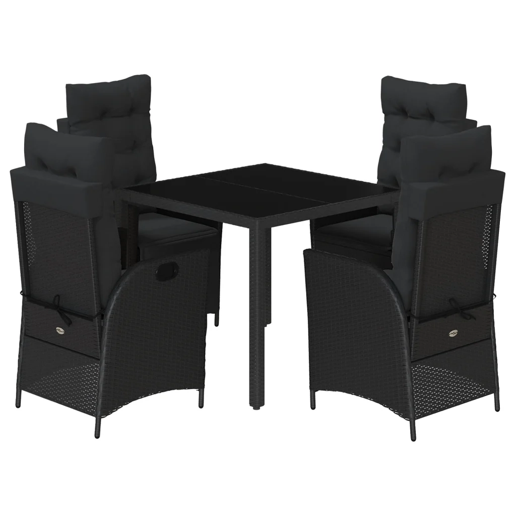 Set da Pranzo da Giardino 5 pz Nero con Cuscini in Polyrattan 3213069