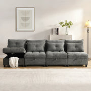 DIVANO modulare 4 posti in chenille grigio antico con contenitore