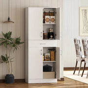 CREDENZA CUCINA ALTA CON 2 ARMADIETTI E UN CASSETTO CENTRALE, RIPIANI REGOLABILI E 4 ANTE TOTALI, BIANCO