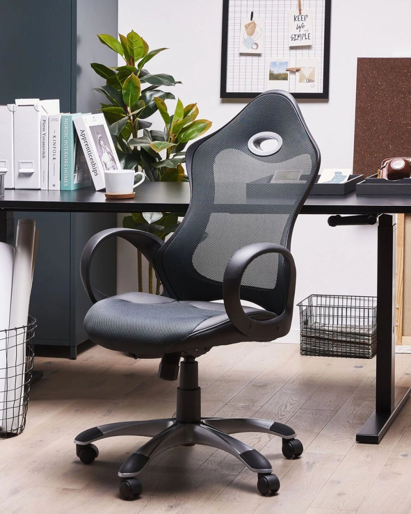 Sedia da ufficio Girevole in tessuto a rete grigio e verde Meccanismo di inclinazione del sedile regolabile in altezza Schienale ergonomico