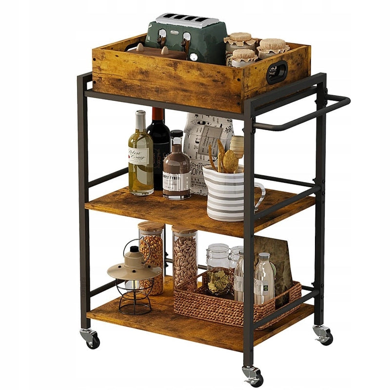 Carrello da cucina con vassoio rimovibile, marrone, stile vintage/retrò/loft, su ruote, 86 cm
