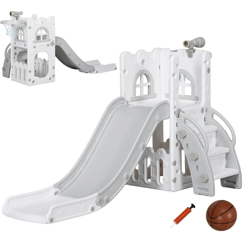 Scivolo per bambini 177x70x92 cm in plastica grigia 5 in 1 salvaspazio per cameretta