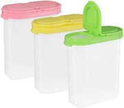 Set di contenitori in plastica BPA-free da 250 ml, 3 bicchieri trasparenti con coperchio a cardini, contenitori ermetici per cereali, farina, zucchero, muesli, ecc.