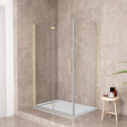 185 cm Box Doccia Angolare 76x80 cm Porta Battente Pieghevole 76 Parete Fissa 80 Vetro Temperato 6 mm Anticalcare Barra Stabilizzatrice da 45 cm Dorato Spazzolato