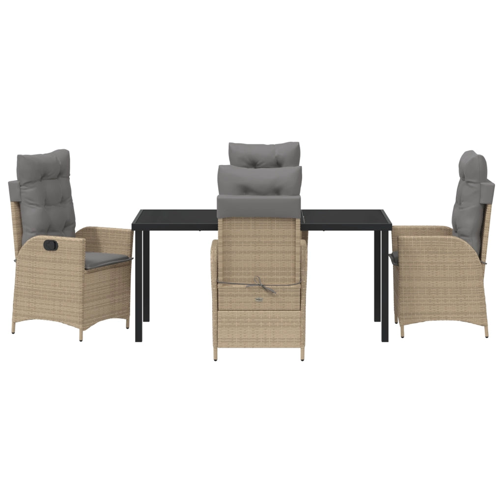 Set da Pranzo Giardino 5 Pezzi con Cuscini Beige Rattan Sintetico
