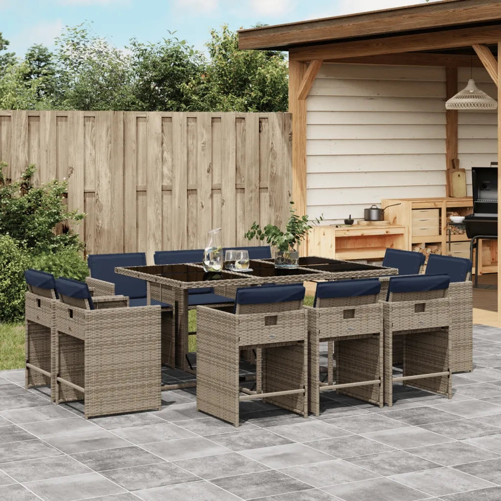 Set da pranzo da giardino da 11 pz con Cuscini in Polyrattan Grigio 3277980