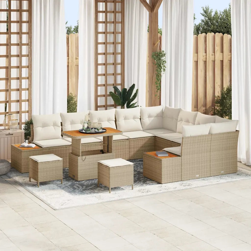 Set Divano da Giardino con cuscino 12 pcs Beige Poly Rattan 3364906