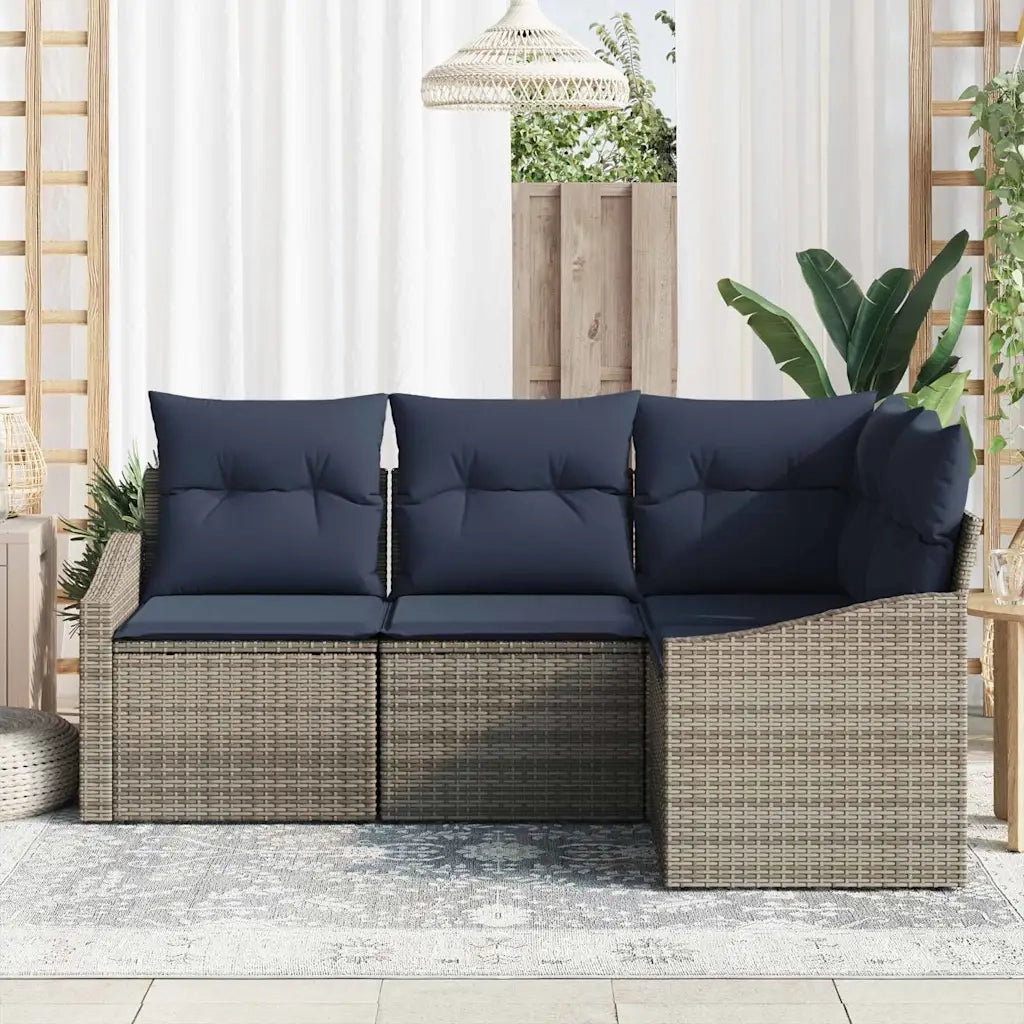 Set Divano da Giardino 4 pcs Grigio e Blu Navy polyrattan