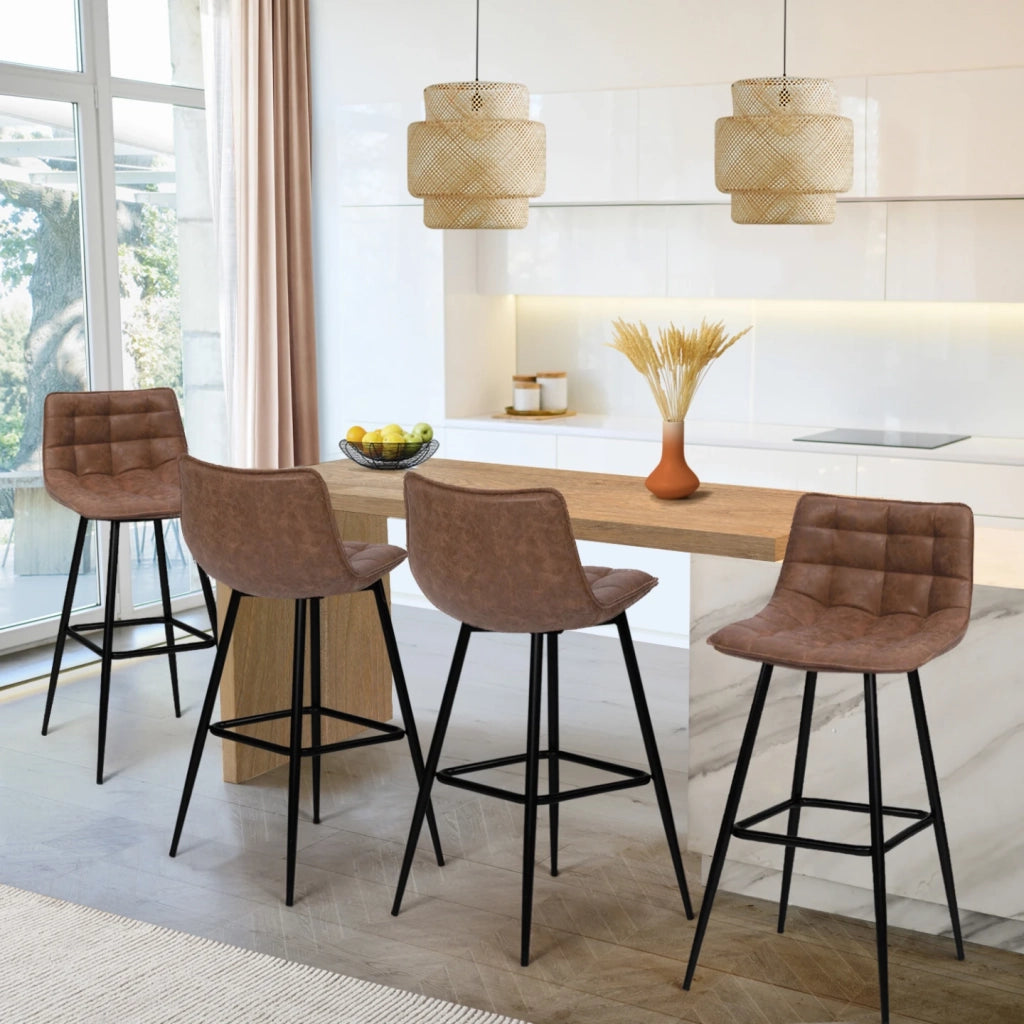IDMarket - Set di 4 sgabelli da bar in velluto marrone vintage MADY