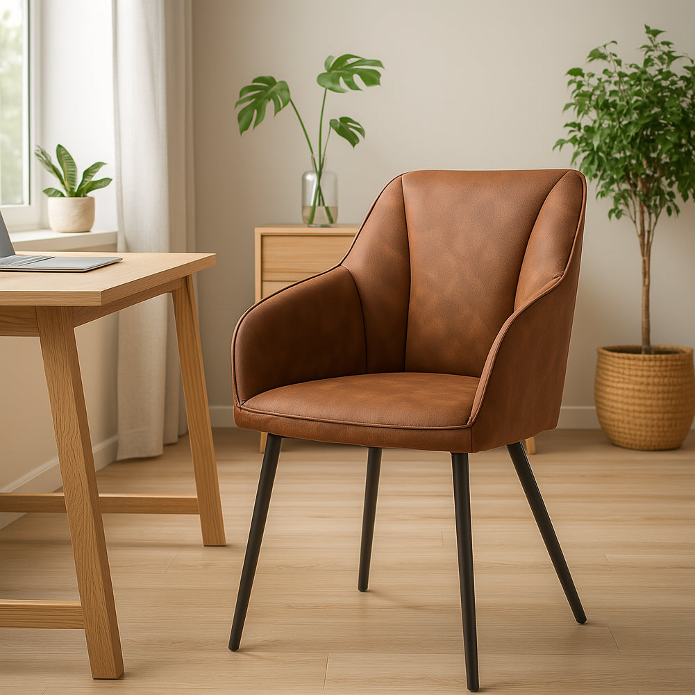 Poltrona Ergonomica Sedia Imbottita con Gambe in Metallo Nero in Microfibra Effetto Scamosciato Marrone