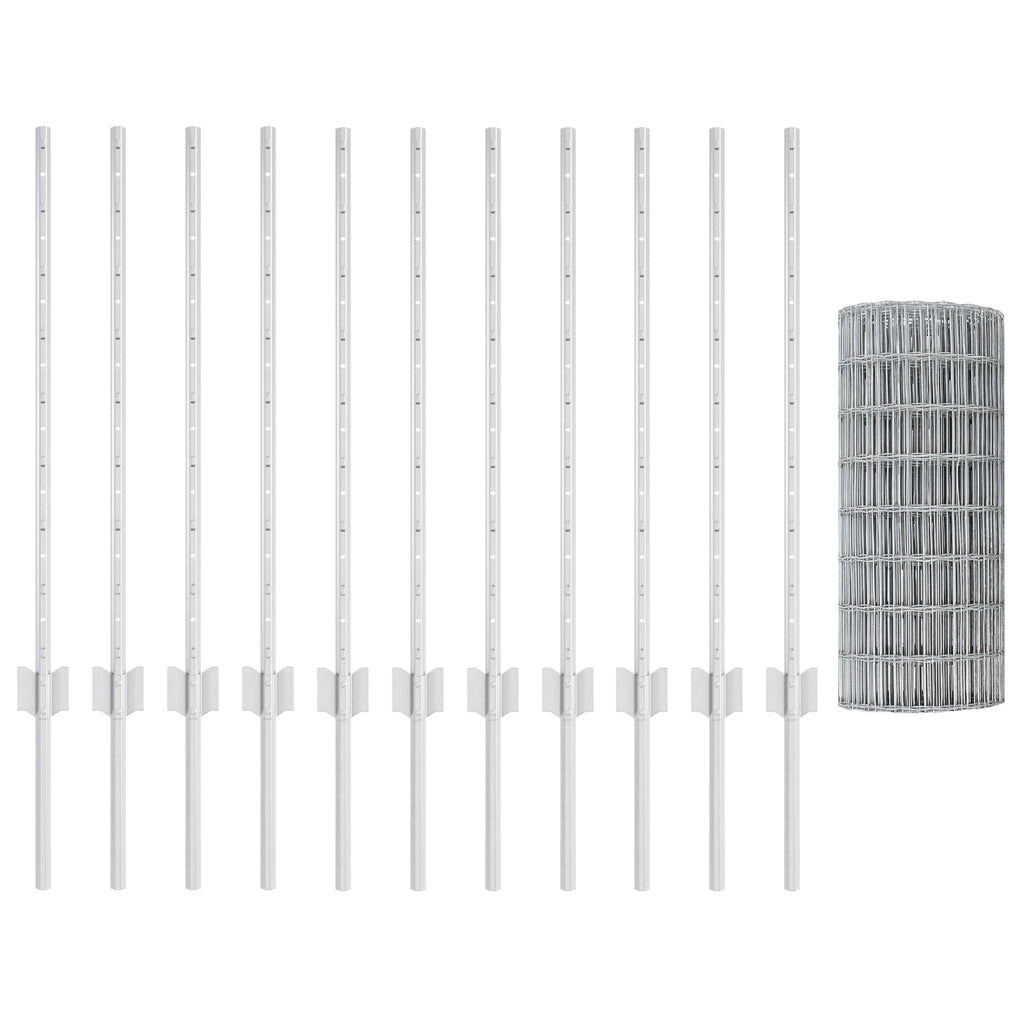 Recinzione euro con 11 pali a U argento 0.8x25 m acciaio