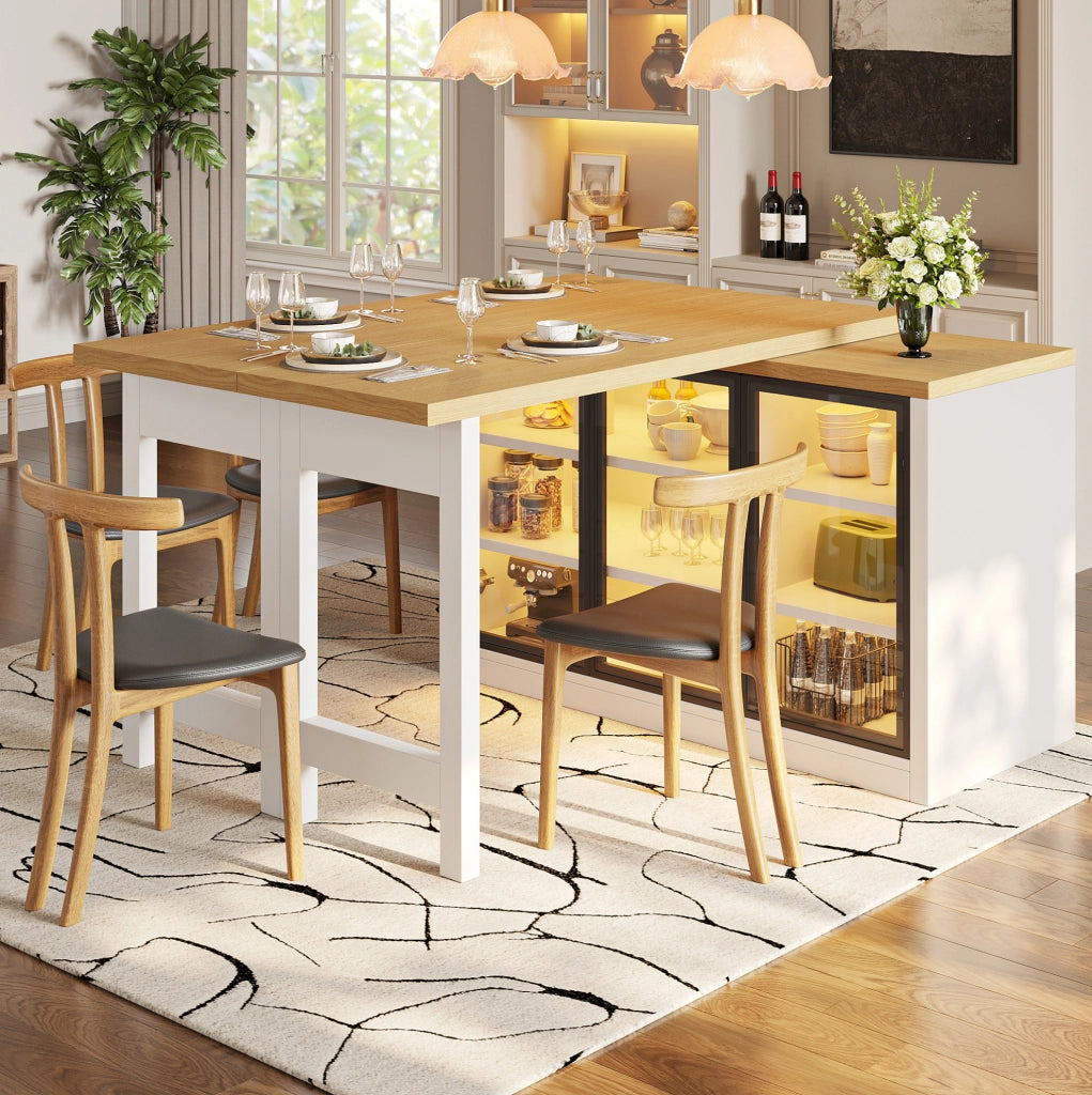 Tavolo allungabile con credenza laterale e luci multicolore, bianco