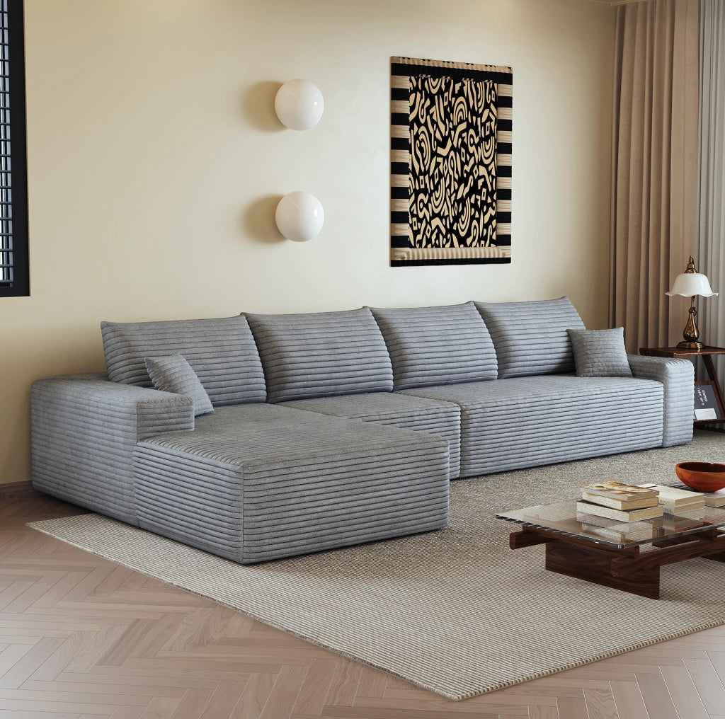 Divano in tessuto a coste grigio 340x175x83 cm