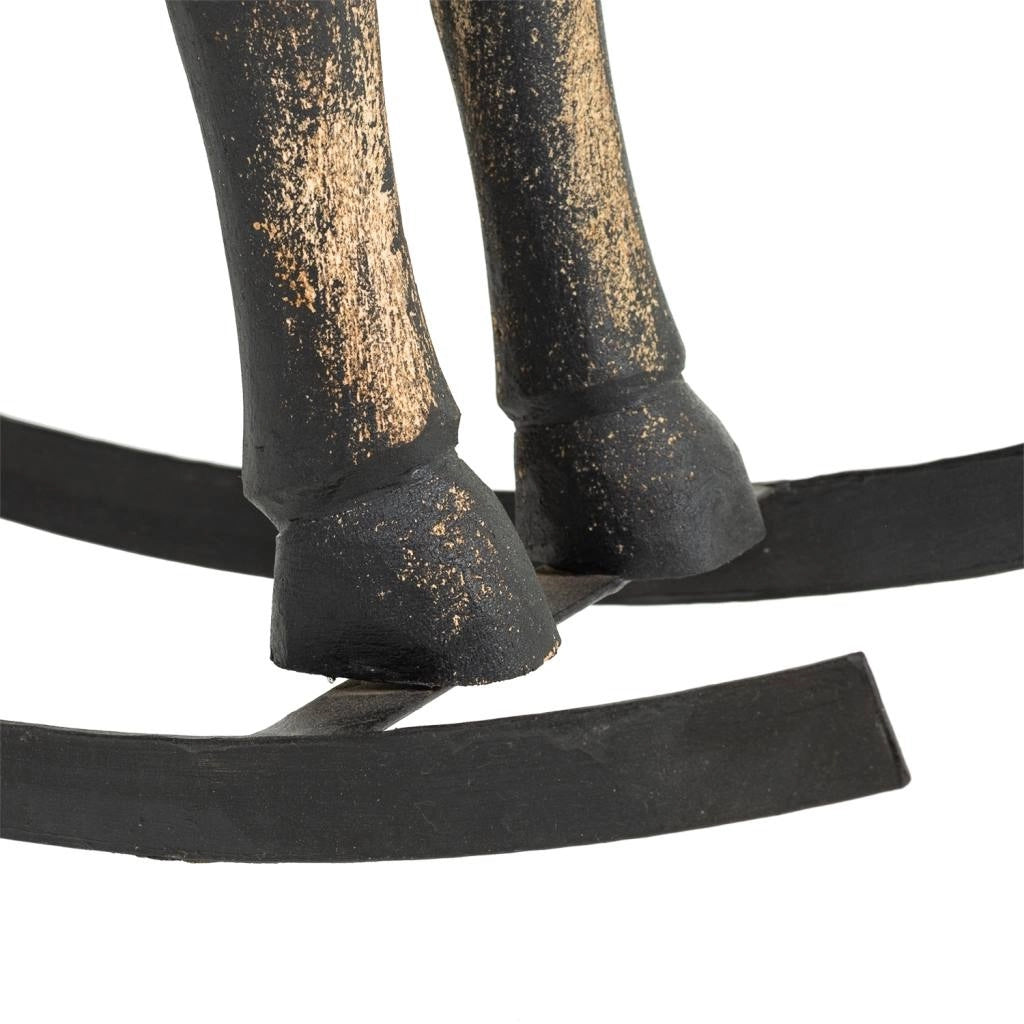 Cavallo a dondolo legno artigianale nero 73x20x84h cm