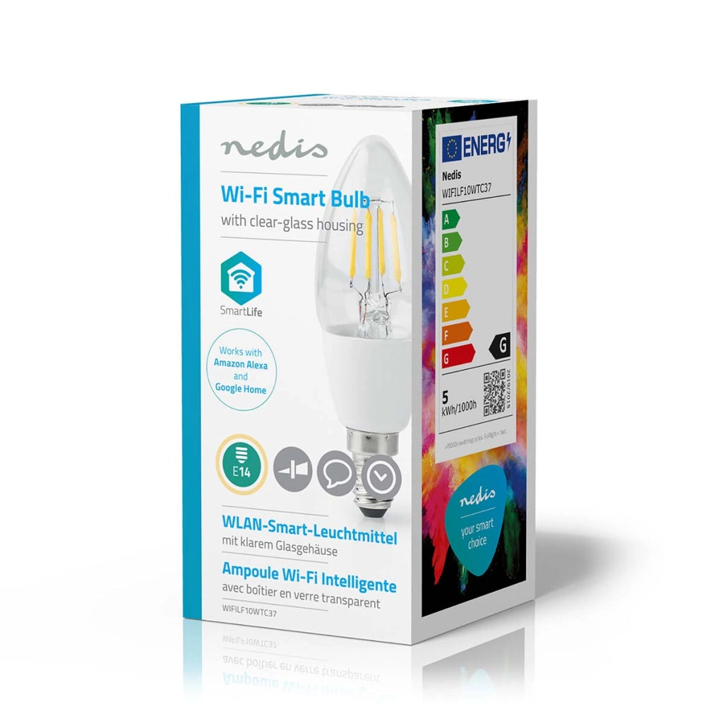 5W 400lm E14 Wi-Fi Connected Candela filamento lampadina Trasparente Nedis