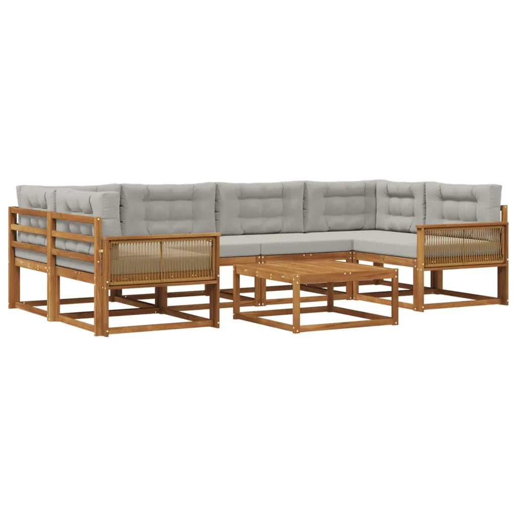 Set di divani da esterno 7 pcs Naturale e Grigio chiaro