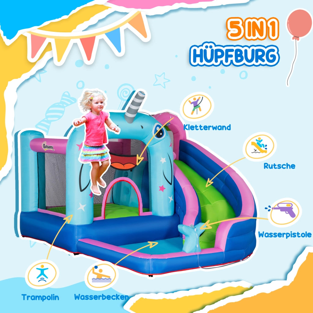 Castello gonfiabile con scivolo, angolo salto, piscina e getti d'acqua ¨C Minimal ¨C Grigio, 330x280x200 cm