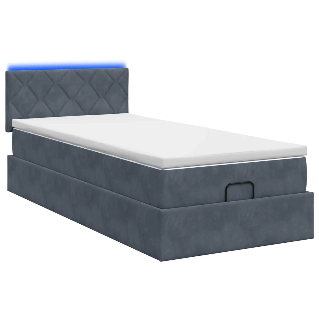 Letto Ottomano con Materasso e LED Grigio Scuro 100 x 200 cm 3457192