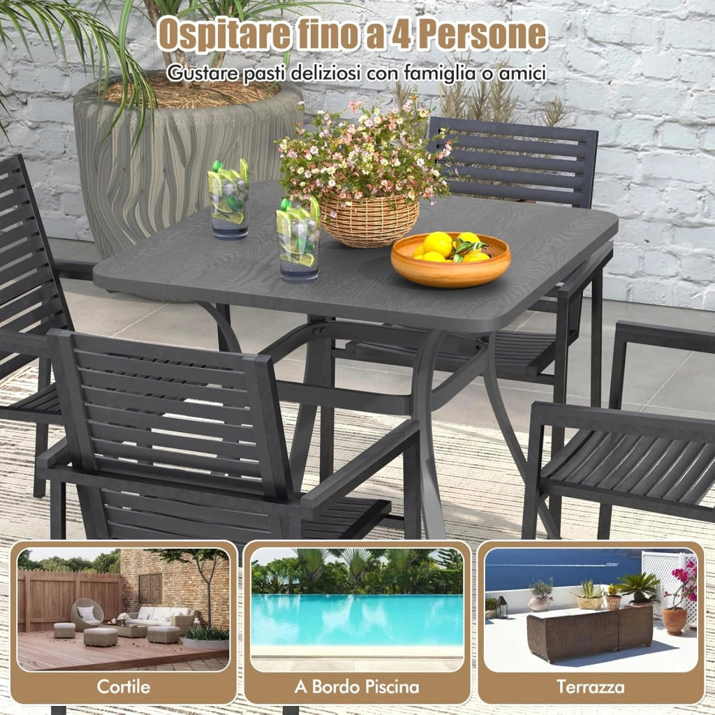 Tavolo da Pranzo da Giardino di 80 cm, Tavolo Quadrato in Metallo con 4 Gambe Curve, Tavolo da Pranzo Pesante a 4 Posti, per Giardino, Terrazza, e Piscina, Portata 65 kg, 80 x 80 x 73 cm