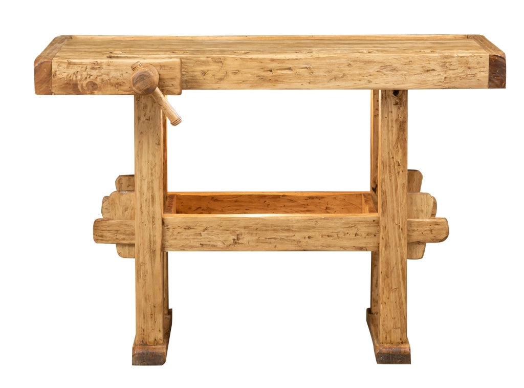 Biscottini Banco da lavoro Country in legno massello di tiglio finitura naturale L126xPR69xH90 cm. Made in Italy