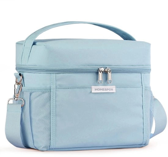 Borsa Isothermica Portatile Opaca 10L con Maniglia e Cinghia per Viaggio, Picnic, Ufficio e Cambio di Luogo con Tasca Termica e Coperchio (Blu M)