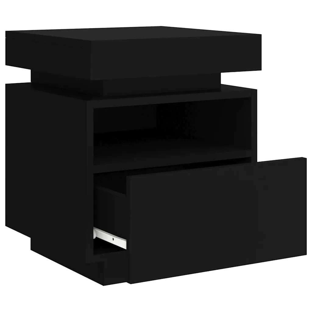 Set di 2 Comodini | Armadio da Notte | Mobiletto da notte con Luci LED Neri 40x39x48,5 cm
