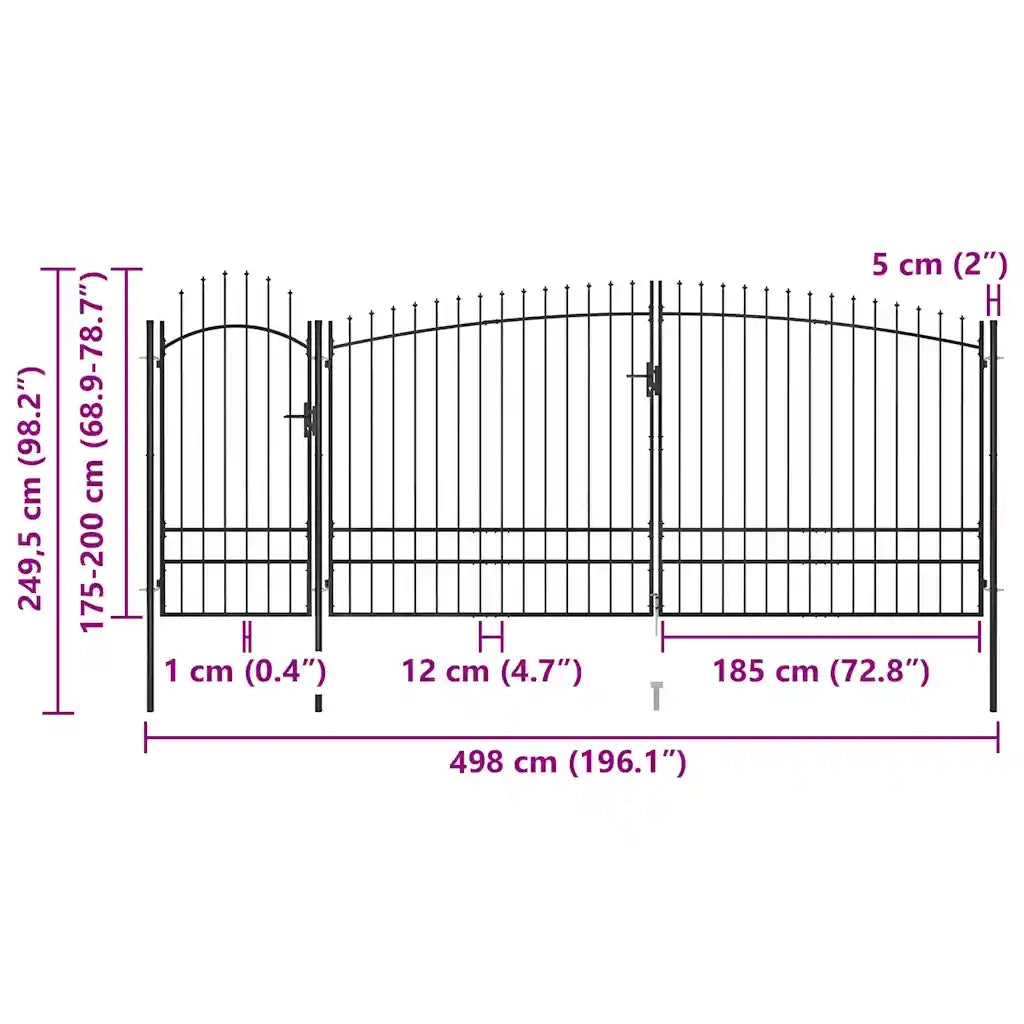 Cancello per recinzione da giardino Woerden con punta a lancia 5x1,95 m Nero 146326