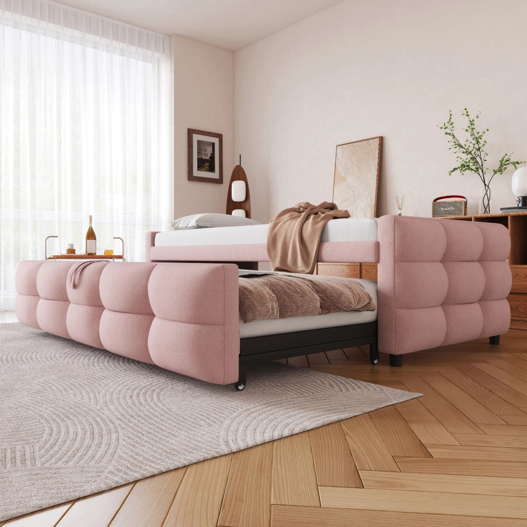 Letto estraibile con rete a doghe velluto teddy 90x190 cm
