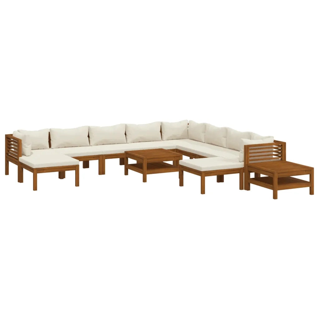 Set Divani da Giardino 12 pz con Cuscini Crema in Legno Acacia cod mxl 42629
