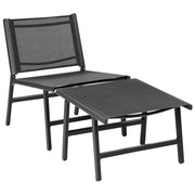 Sedia da giardino Sedile in textilene nero Schienale in metallo con poggiapiedi Design moderno per esterni