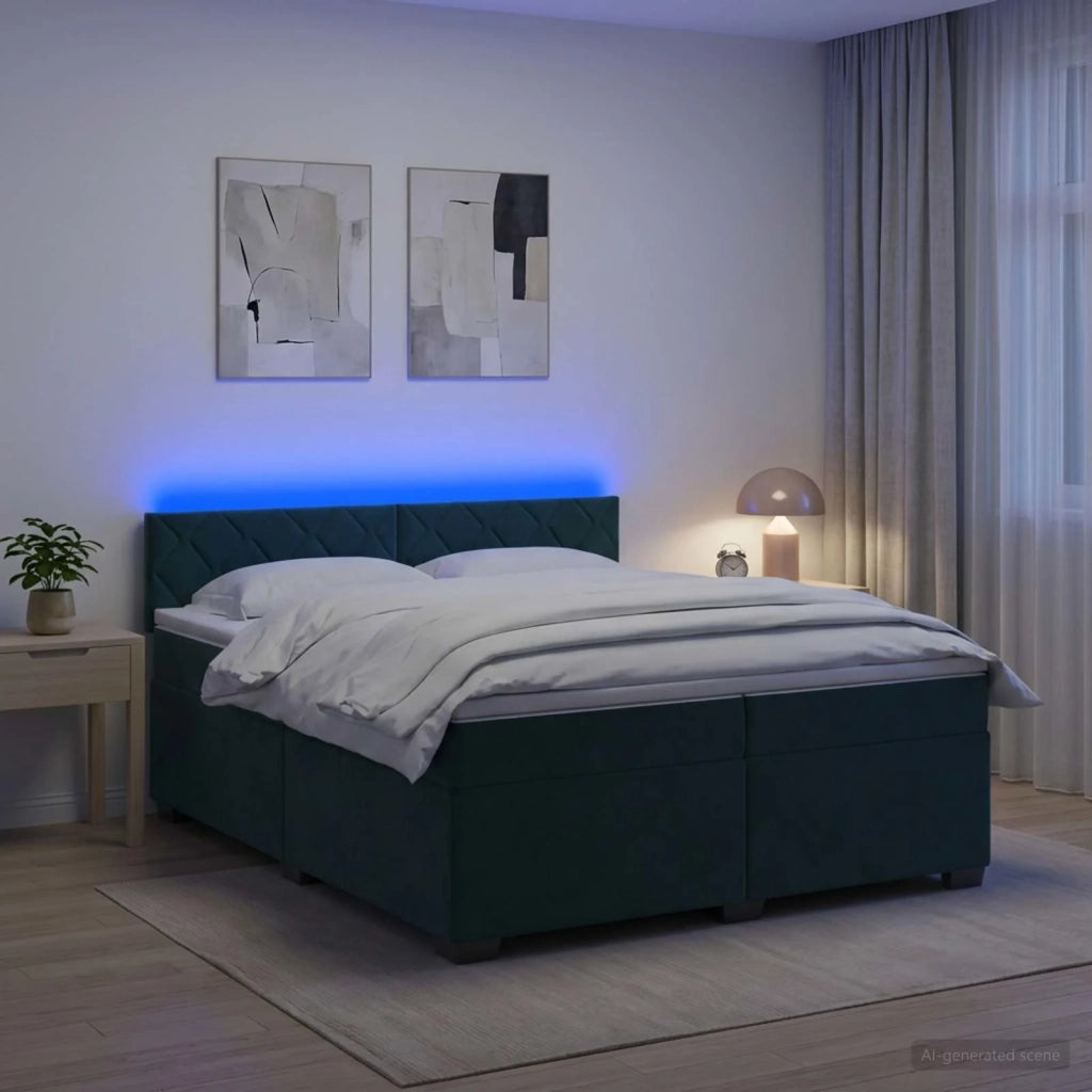 Letto con Box Spring, Materasso e LED Verde Scuro 200 x 200 cm 3452255